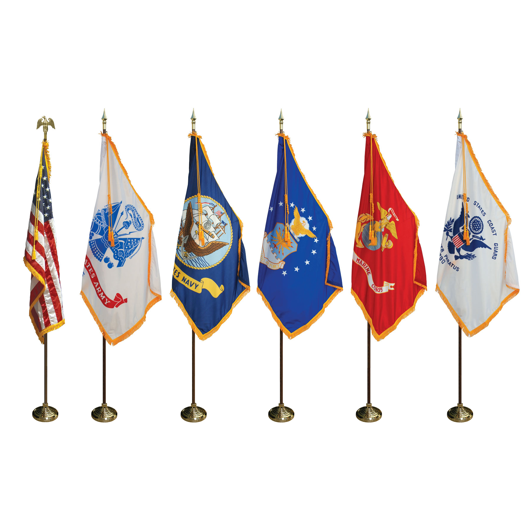 8' Poles/3' x 5' Flags - Complete U.S. & Military Indoor Set